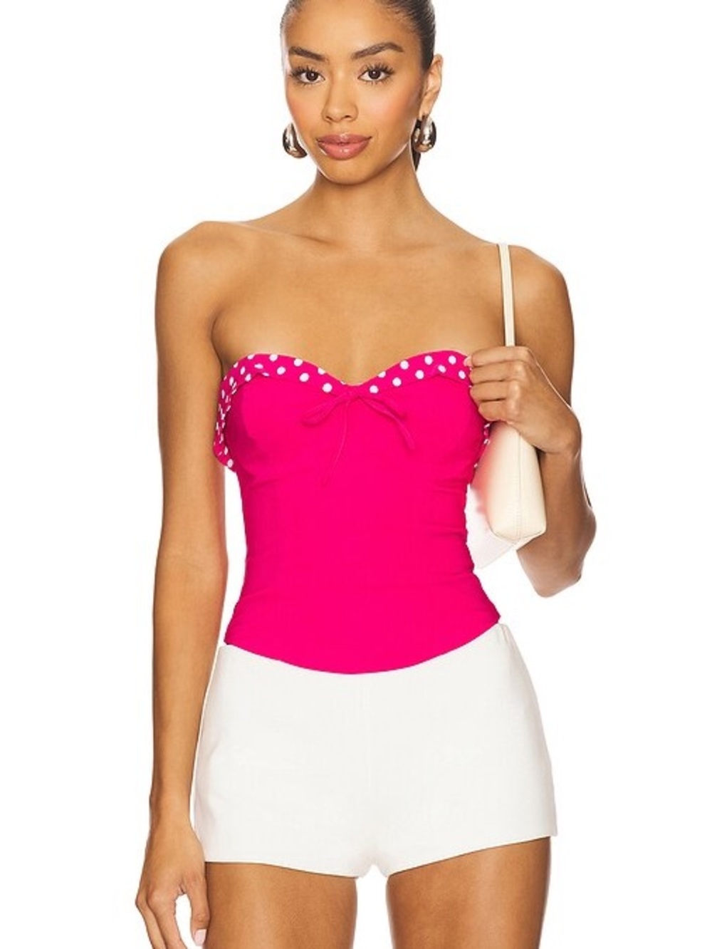 I.AM.GIA Hot Pink Polka Dot Trim Strapless Bustier